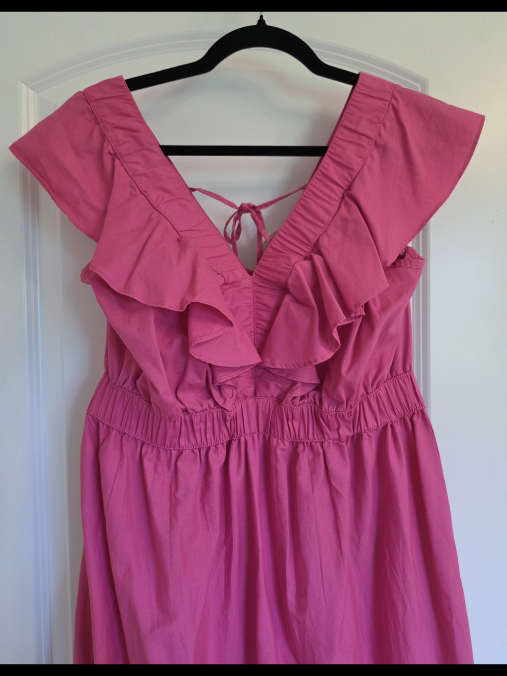 Hot Pink Ruffle V-Neck Maxi Dress